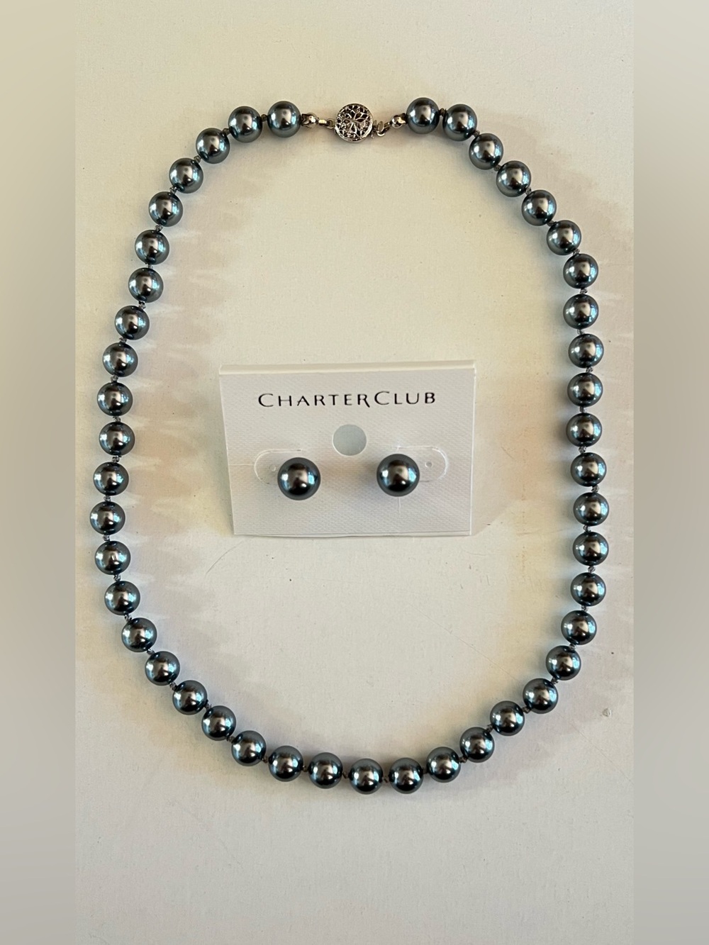 Charter Club Metallic Hematite-Tone Pearl Necklace with Matching Studs